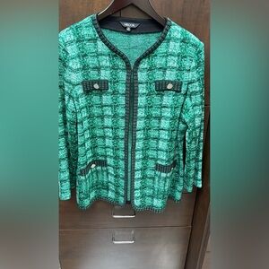 Misook Green Tweed Plaid Jacket Sz Medium.